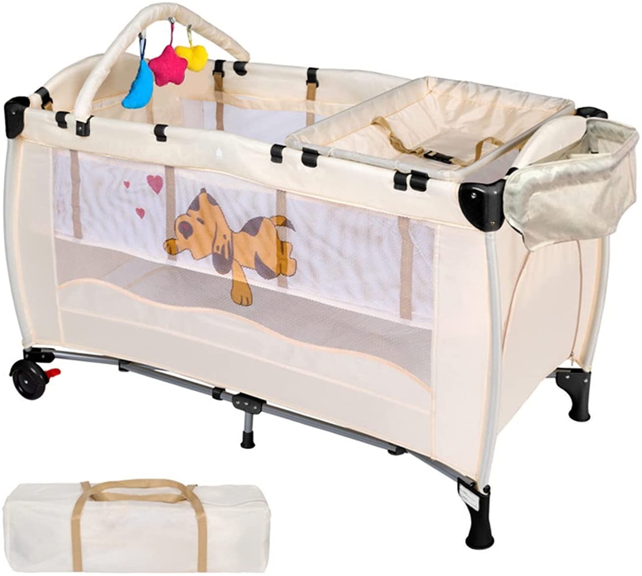 baby travel bed portable folding beigebaby play bed playard pack play play baby baby crib bassinet