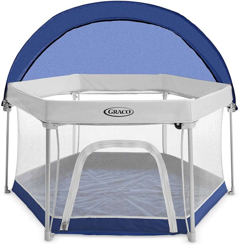 graco pack 'n play litetraveler lx playard outdoor and indoor playspace with compact fold uv canopy, canyon original