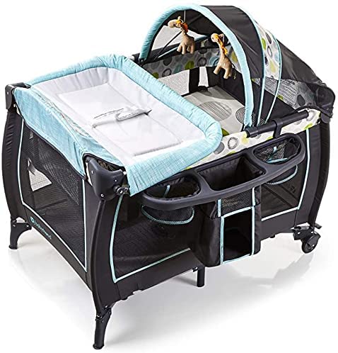 portable child baby travel cot bed playpen bed baby cradle recliner 2 in 1 bassinet bed activity play center with storage pocket carry bag cute toys